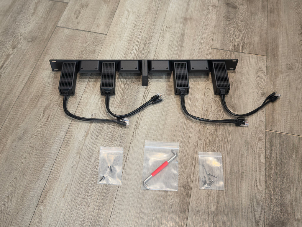 JetKVM 1U Rack Mount Carbon Fiber infused 4 Unit with PoE Adapters
