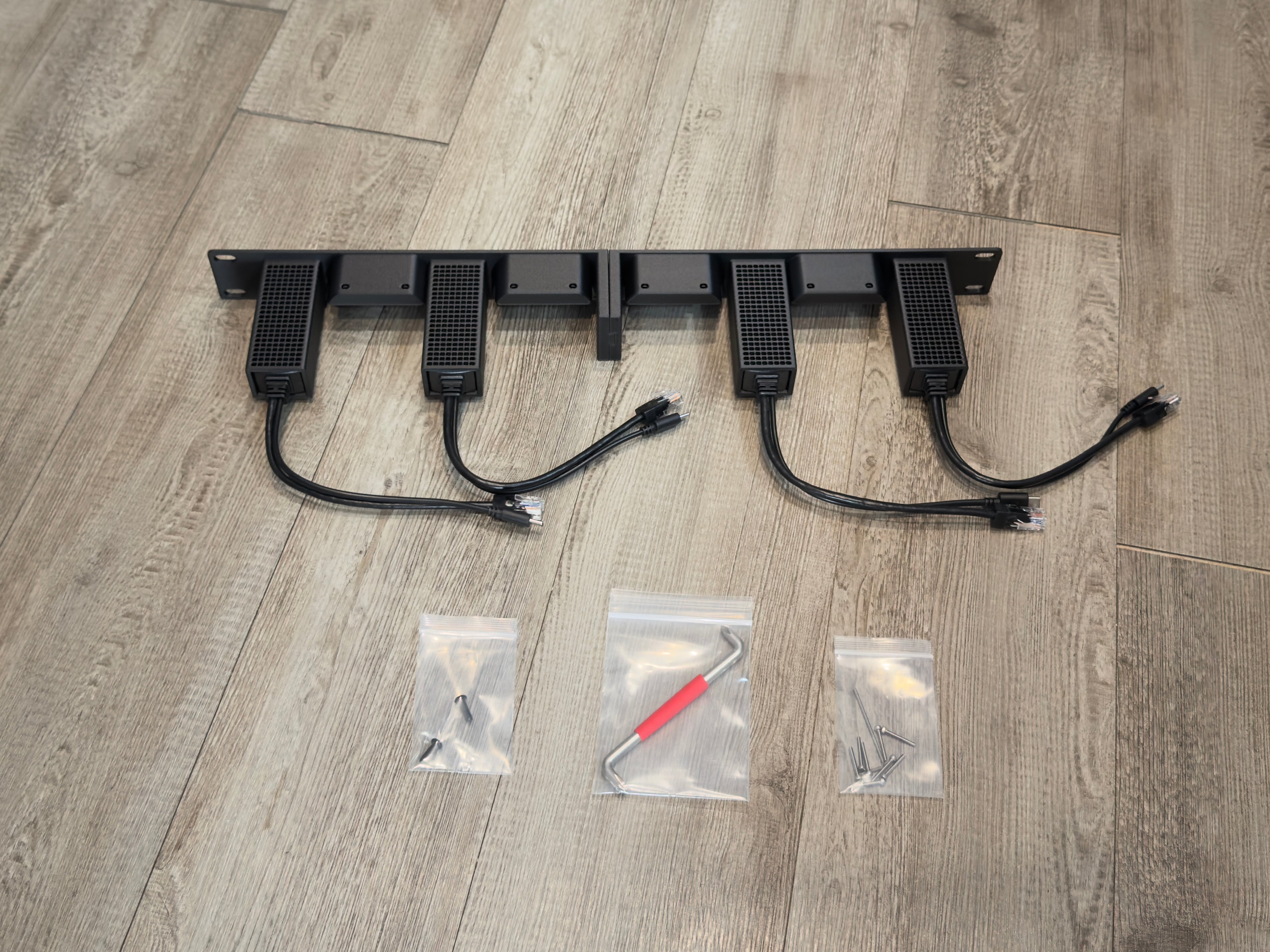 JetKVM 1U Rack Mount Carbon Fiber infused 4 Unit with PoE Adapters