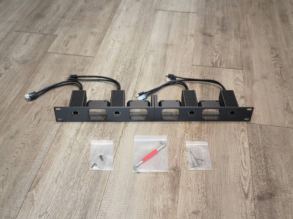 JetKVM 1U Rack Mount Carbon Fiber infused 4 Unit with PoE Adapters