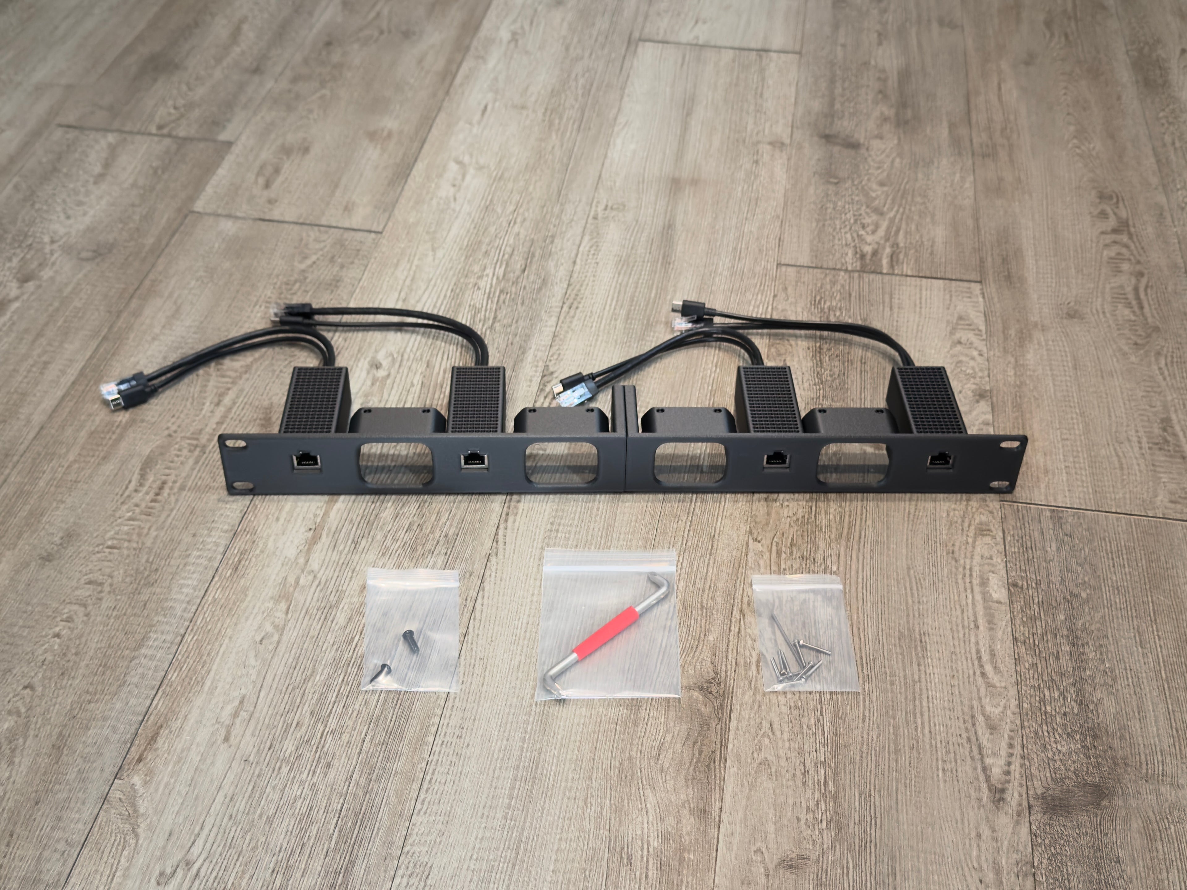 JetKVM 1U Rack Mount Carbon Fiber infused 4 Unit with PoE Adapters