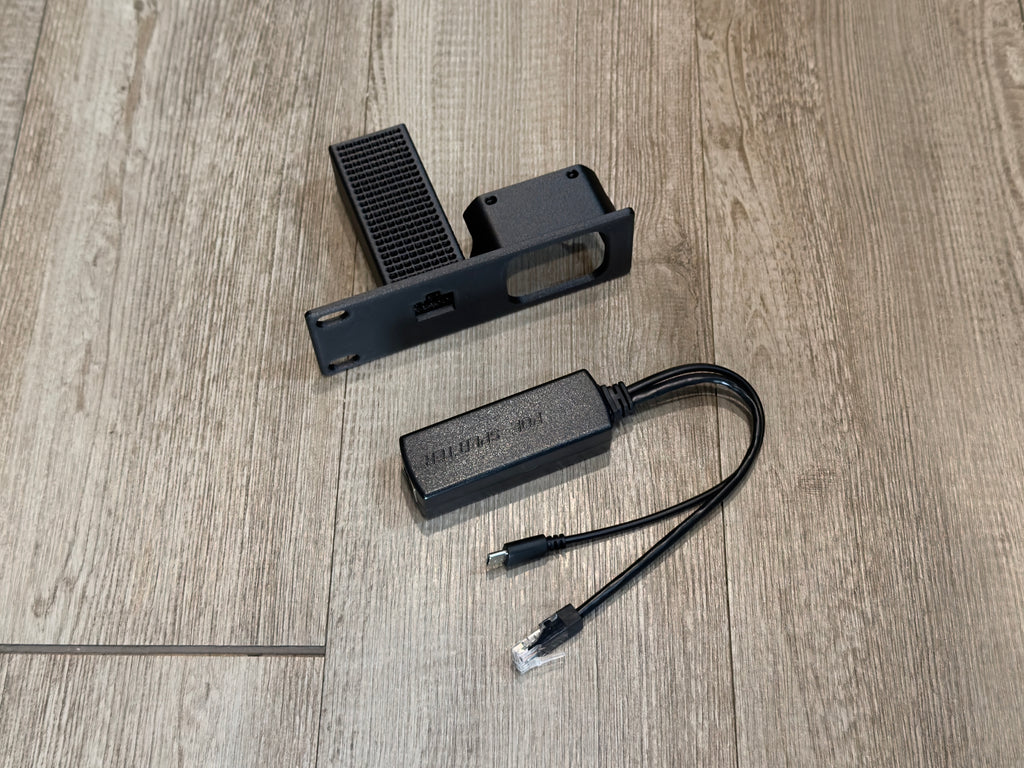 JetKVM Carbon Fiber Infused With PoE Holder 1U Rack Mount includes PoE Adapter