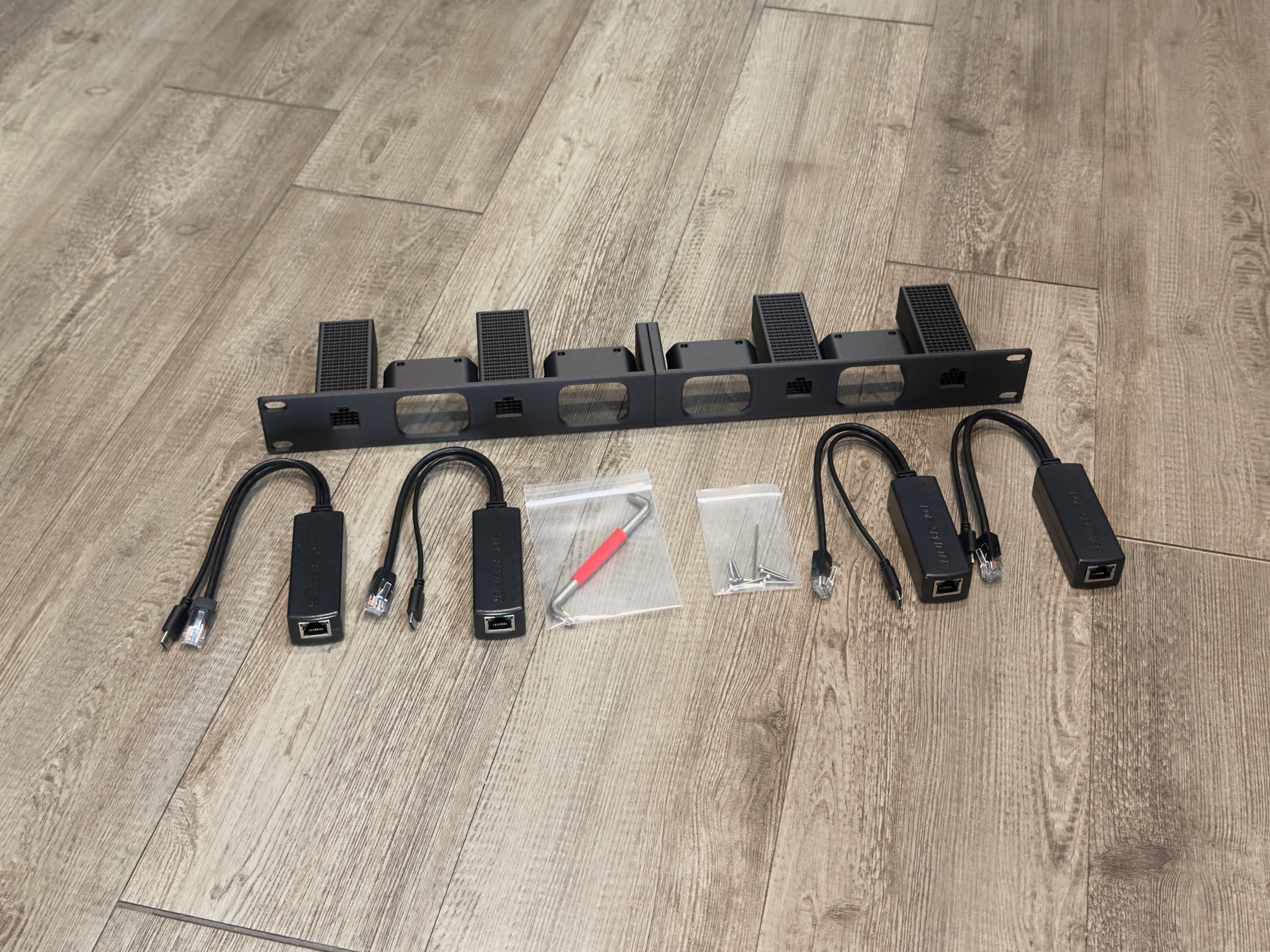 JetKVM 1U Rack Mount Carbon Fiber infused 4 Unit with PoE Adapters