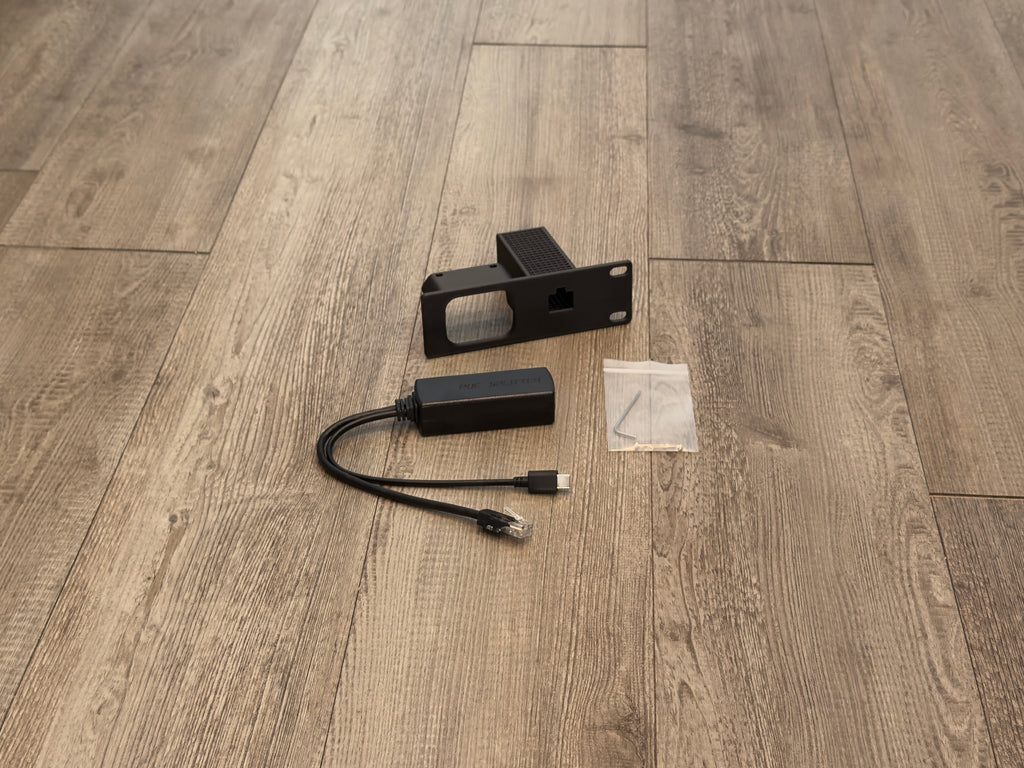 JetKVM Carbon Fiber Infused With PoE Holder 1U Rack Mount includes PoE Adapter