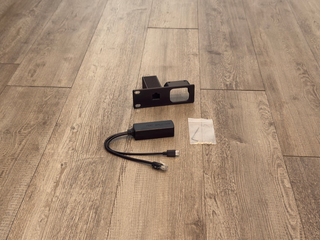 JetKVM Carbon Fiber Infused With PoE Holder 1U Rack Mount includes PoE Adapter