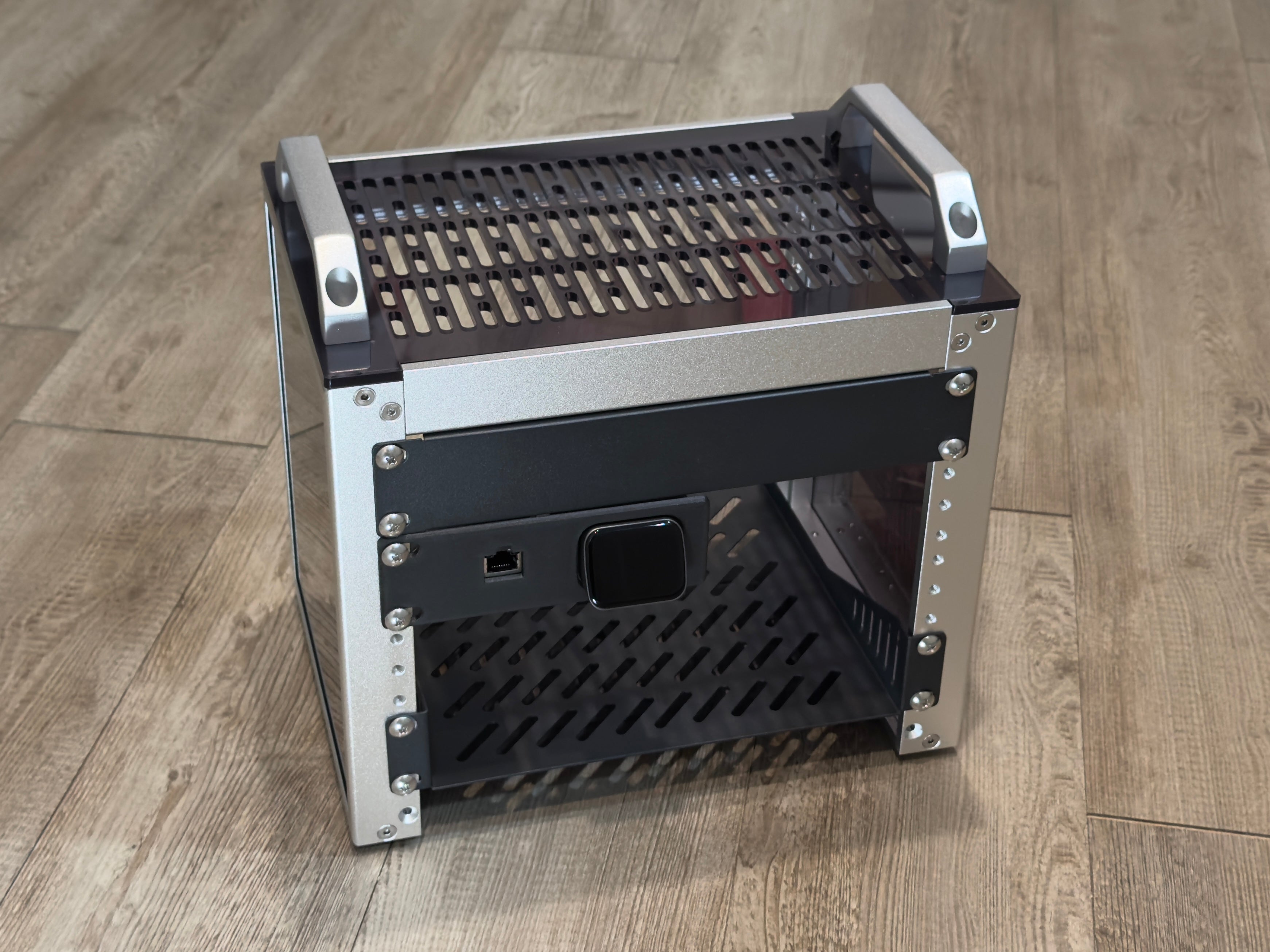 JetKVM Carbon Fiber Infused With PoE Holder 1U Rack Mount includes PoE Adapter