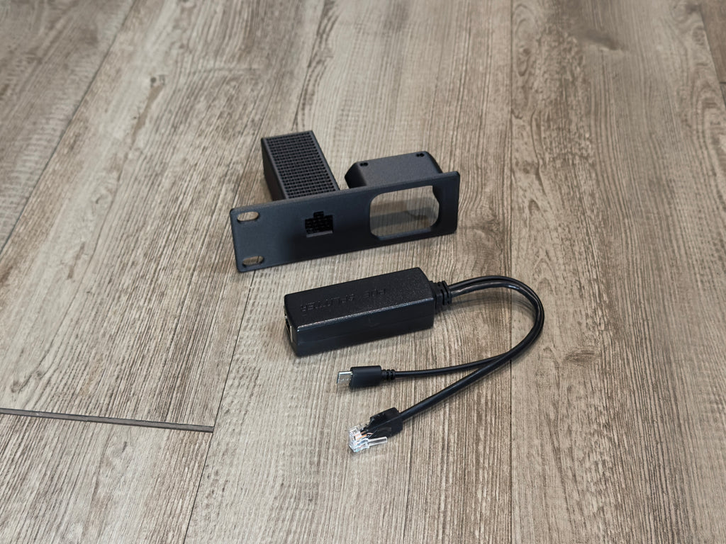 JetKVM Carbon Fiber Infused With PoE Holder 1U Rack Mount includes PoE Adapter