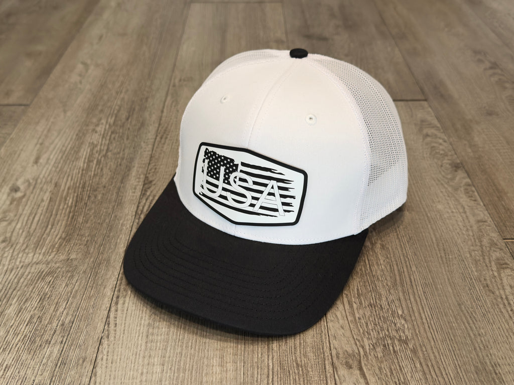 American Flag Trucker Hat Richardson 112 with USA Patch