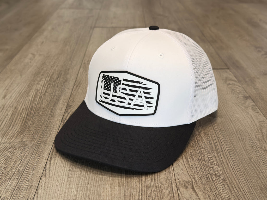 American Flag Trucker Hat Richardson 112 with USA Patch