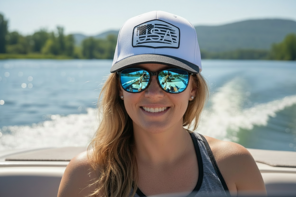 American Flag Trucker Hat Richardson 112 with USA Patch